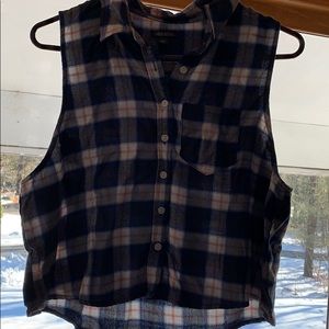 Blue plaid vest with white gray